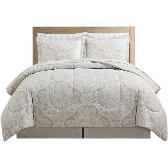 Sunham Neutral Damask 8 Pc Comforter Set Light Beige Queen - Picture 1 of 6
